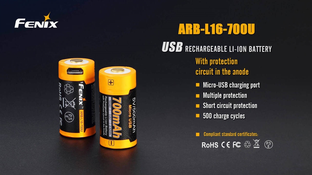 Batteries And Chargers FENIX ARB-L16-700U 16340 Rechargeable Battery - Image 2