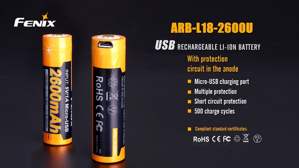 Batteries And Chargers FENIX 2600U 18650 USB-Rechargeable Battery - Image 2