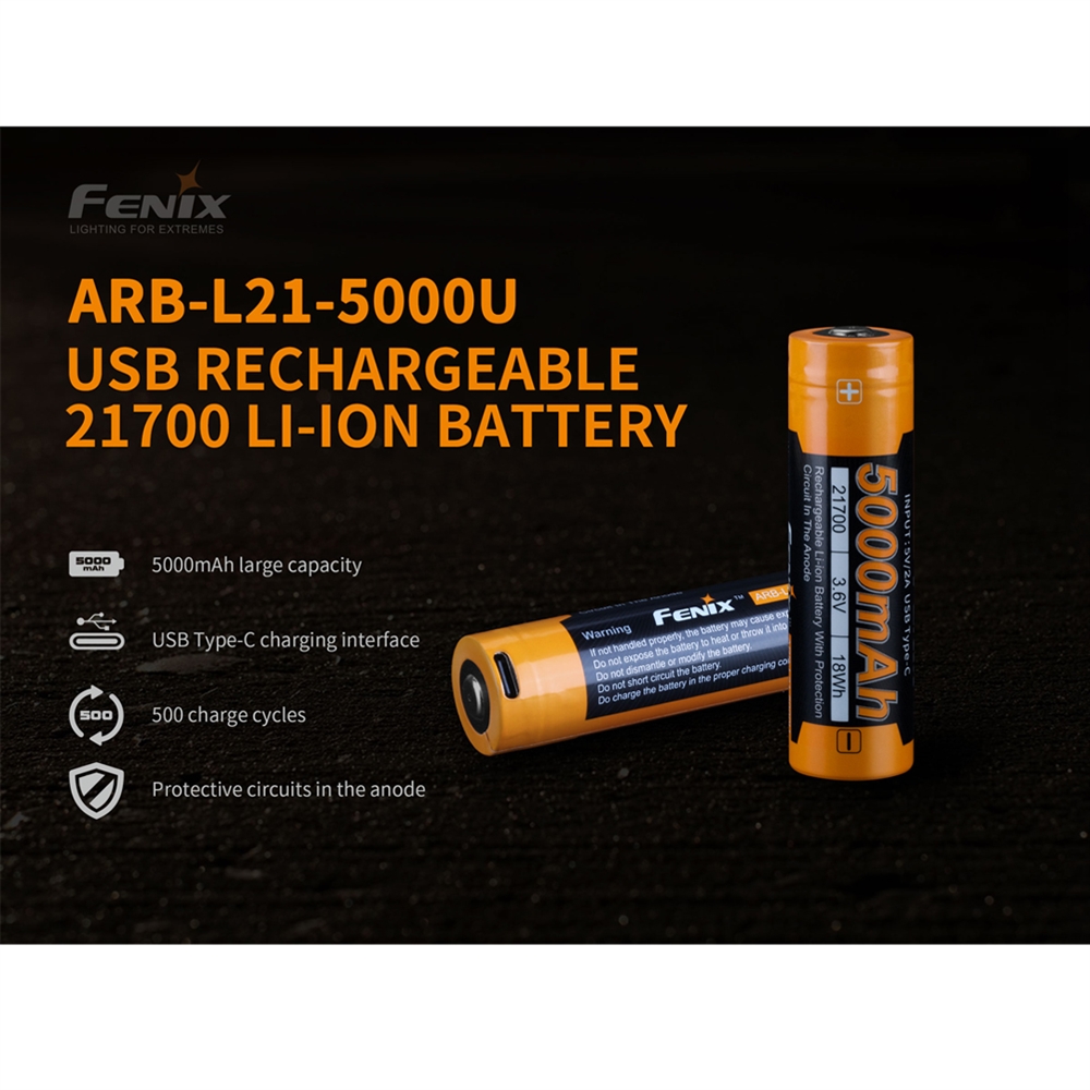 Batteries And Chargers Fenix ARB-L21-5000U 5000mAh 21700 USB C Rechargeable Battery - Image 2