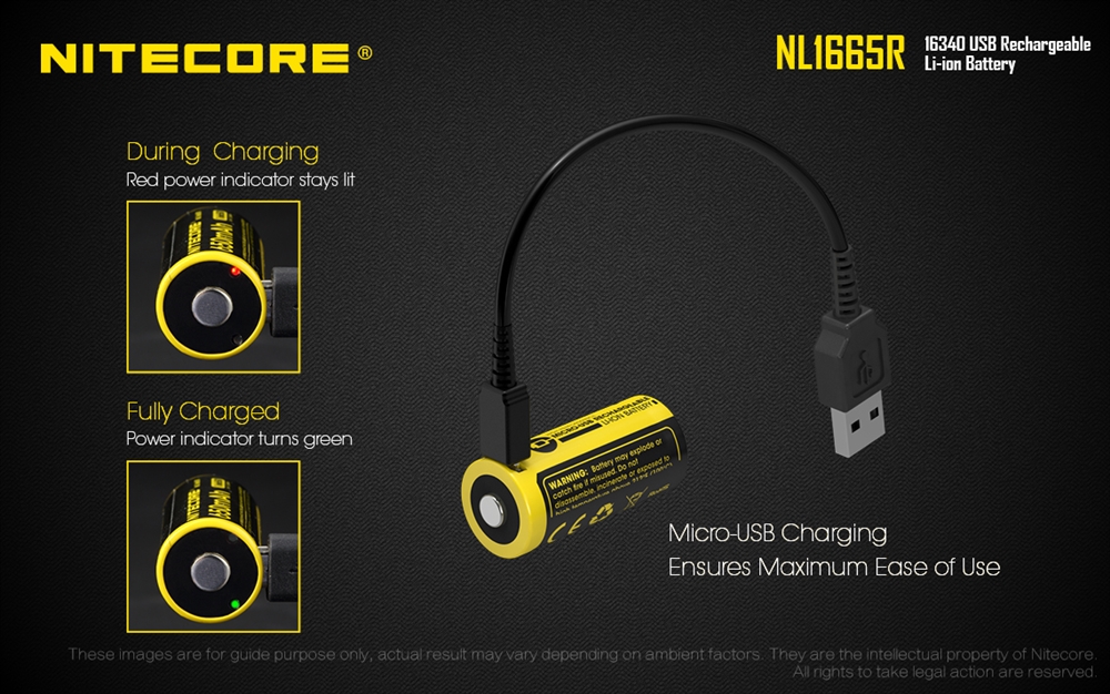 Batteries & Chargers NITECORE NL1665R 650mAh 16340 USB Rechargeable Battery - Image 4