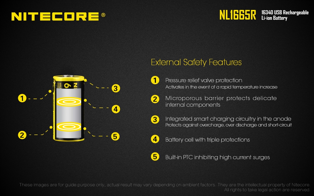 Batteries & Chargers NITECORE NL1665R 650mAh 16340 USB Rechargeable Battery - Image 5