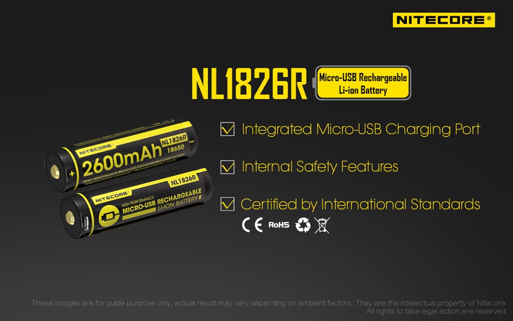 Batteries & Chargers NITECORE NL1826R USB Rechargeable 2600mAh 18650 Battery - Image 2