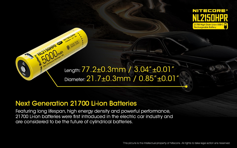 Batteries & Chargers NITECORE NL2150HPR 5000mAh USB-C 21700 Battery (>>15A) - Image 2