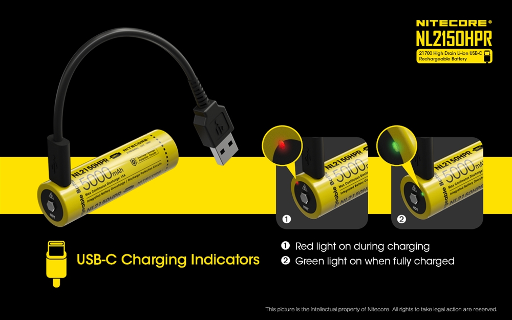 Batteries & Chargers NITECORE NL2150HPR 5000mAh USB-C 21700 Battery (>>15A) - Image 4