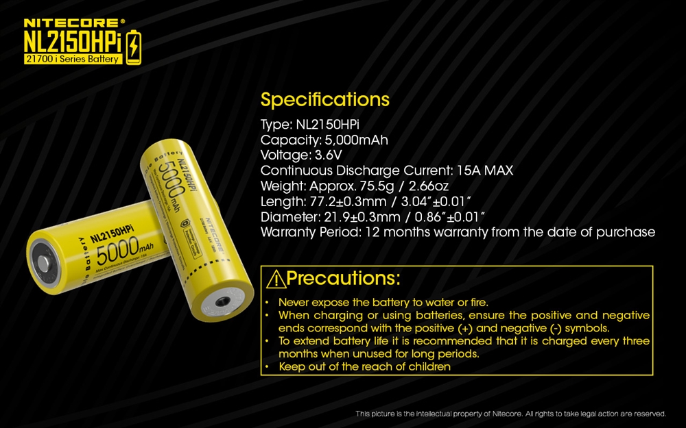 Batteries & Chargers NITECORE NL2150HPi 5000mAh 21700 >15A Rechargeable Battery - Image 5