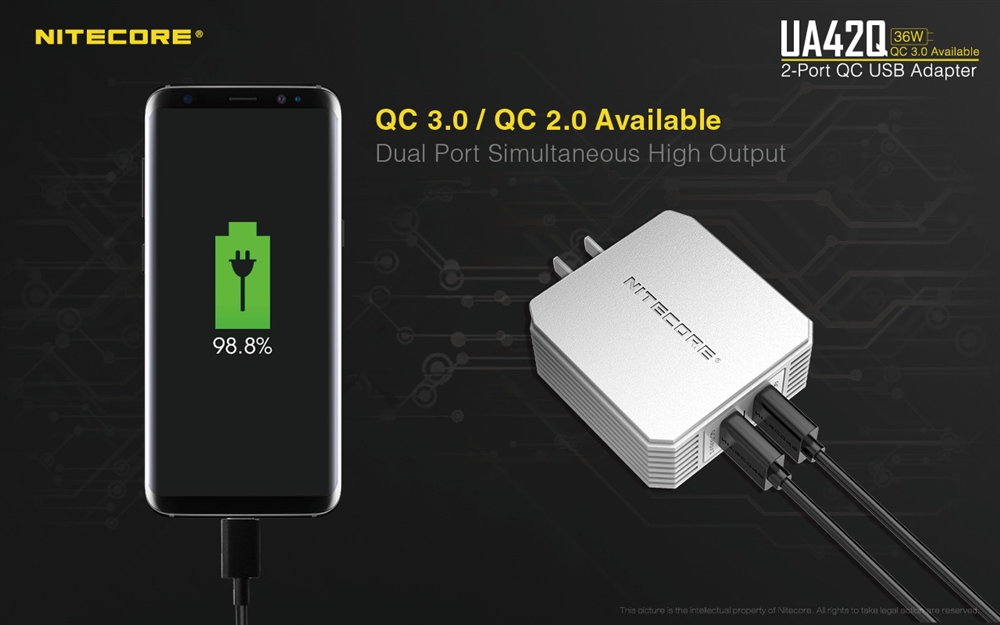 Power Adapters NITECORE UA42Q 2-Port Quick-Charge USB 2.0 & 3.0 Adapter - Image 3