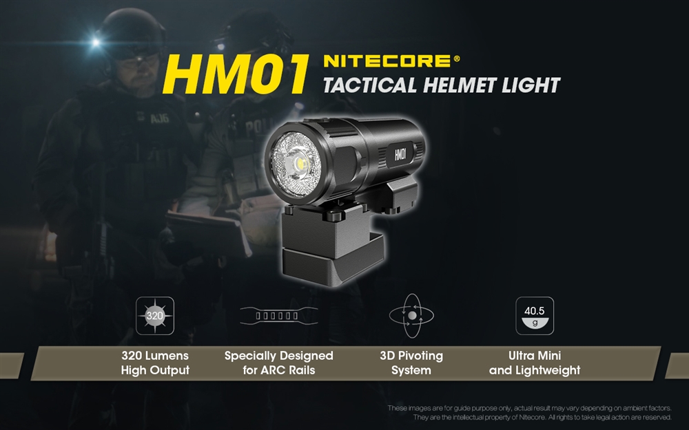 Headlamps Nitecore HM01 320 Lumen 360° Pivoting ARC Rail Helmet Light - Image 2