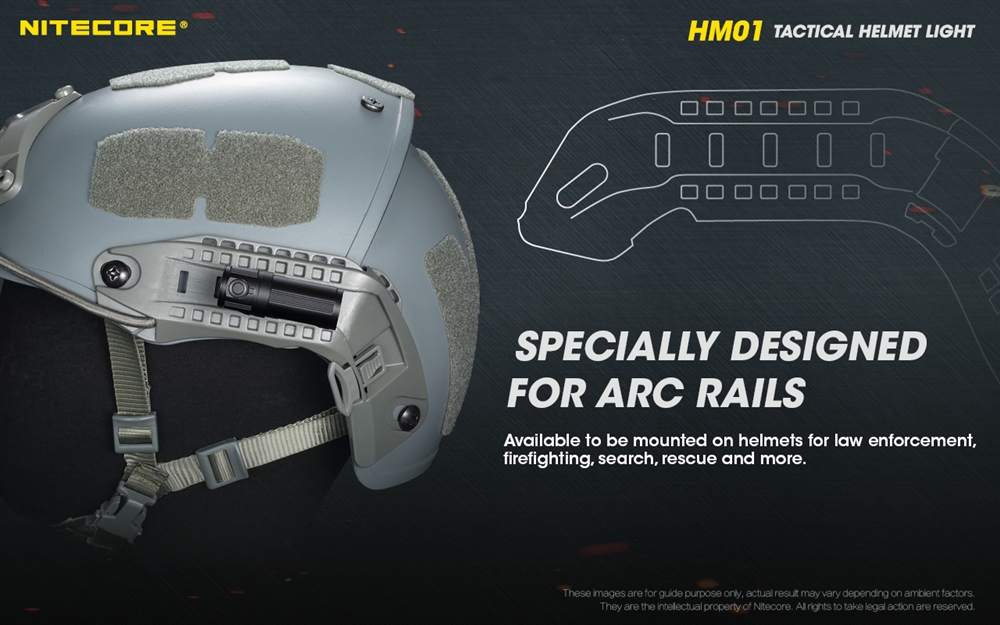 Headlamps Nitecore HM01 320 Lumen 360° Pivoting ARC Rail Helmet Light - Image 5