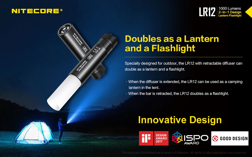 Lanterns NITECORE LR12 1000 Lumen Retractable Diffuser LED Lantern - Image 4